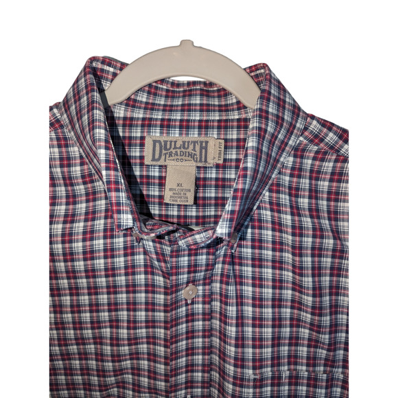 Duluth Trading Co. Mens XL Red White Plaid Shirt Trim Fit Collar Long Sleeves - Picture 7 of 12
